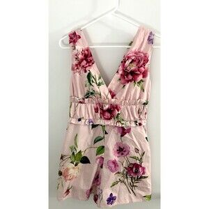 Express Floral Romper Easter Flowers Pink ruffle feminin cottage size XS boho